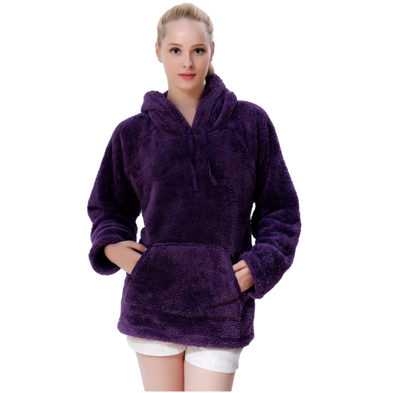 Dames knuffel fleece paarse hooded pocket sweater