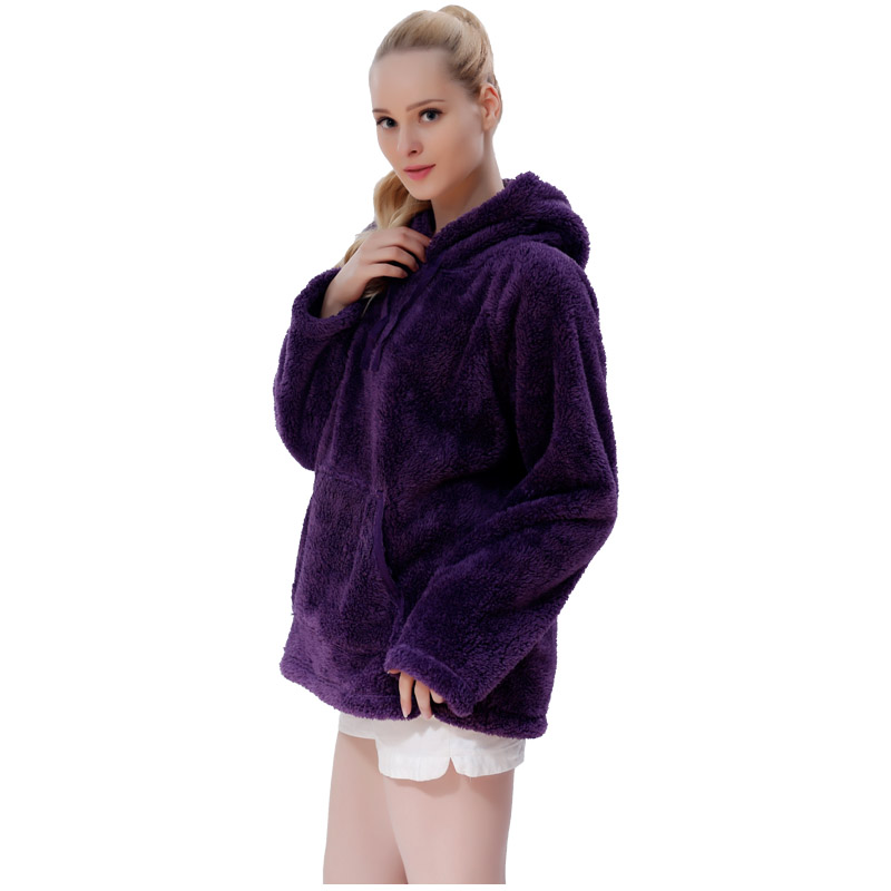 Dames knuffel fleece paarse hooded pocket sweater