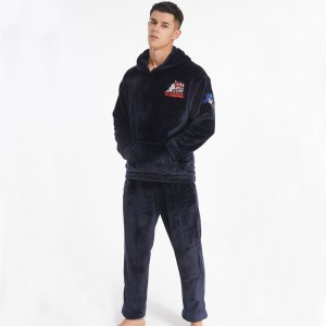 Mannen borduurwerk luxe flanellen fleece pyjama set