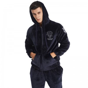 Mannen borduurwerk luxe flanellen fleece pyjama set met rits