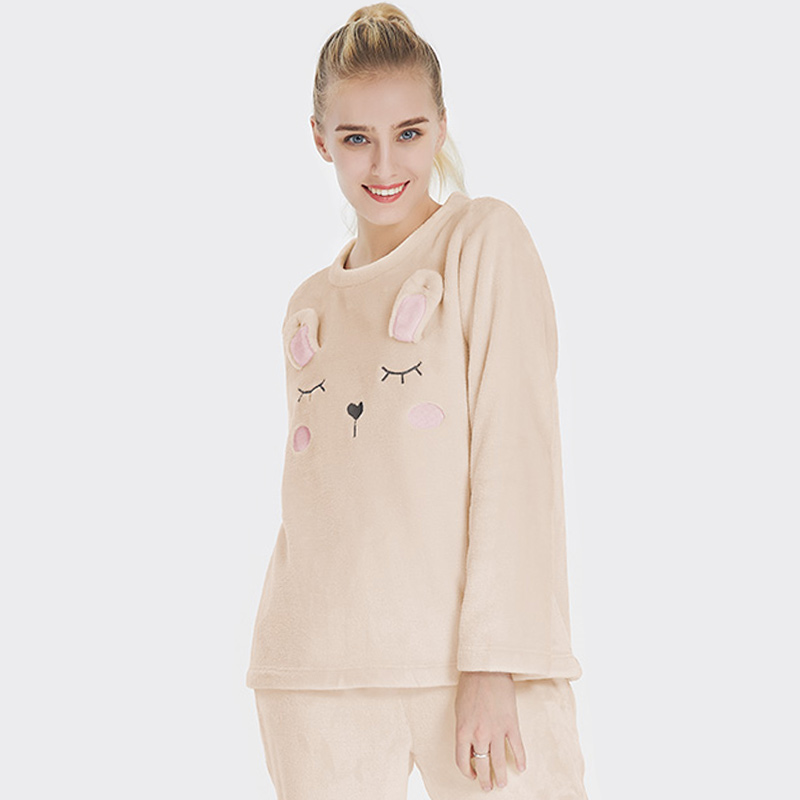 Dames Flanellen Fleece Animal Embroidery Konijn Pyjama Set