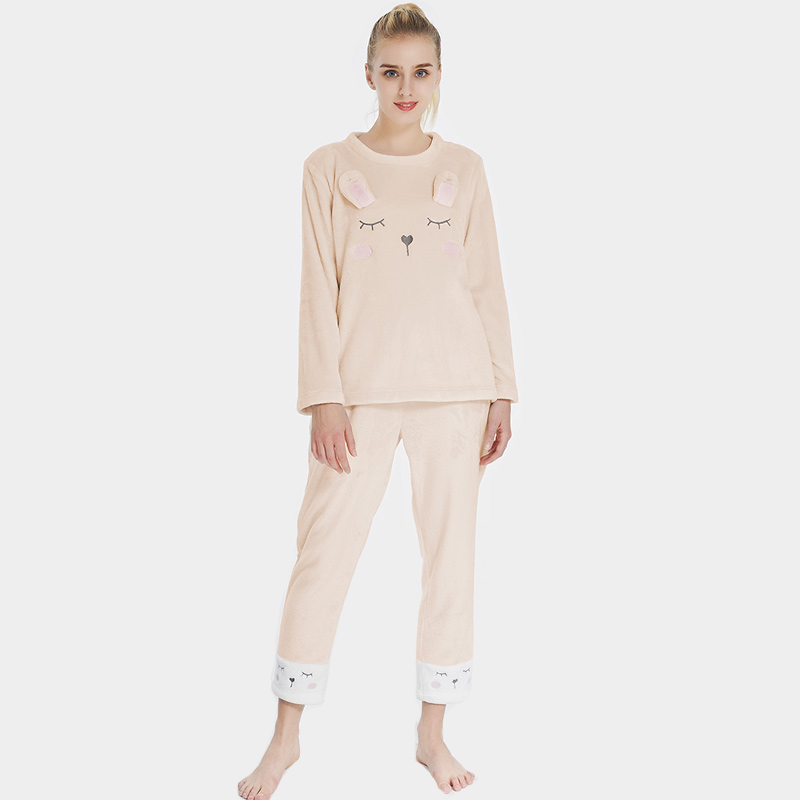 Dames Flanellen Fleece Animal Embroidery Konijn Pyjama Set