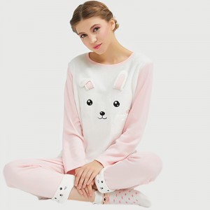 Dames Flanel Fleece Animal Embroidery Cat pyjama Set