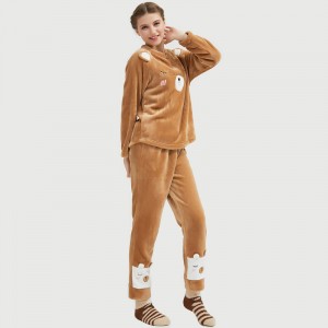 Vrouwen Flanel Fleece Animal Embroidery Beer Pyjama Set
