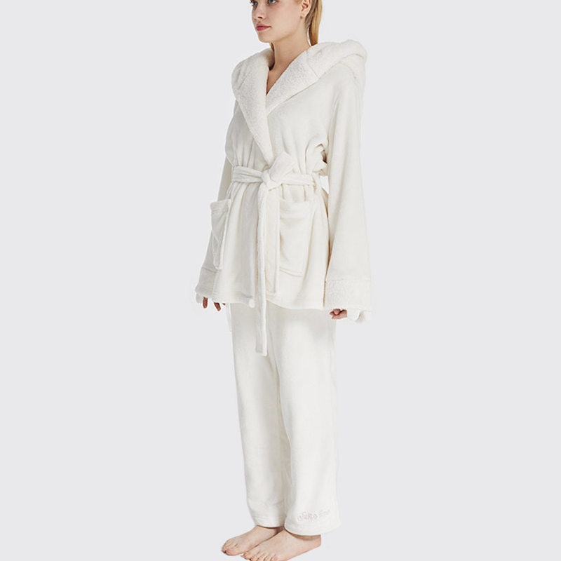 Dames Flanellen Fleece Animal borduurwerk Hooded Bear pyjama Set