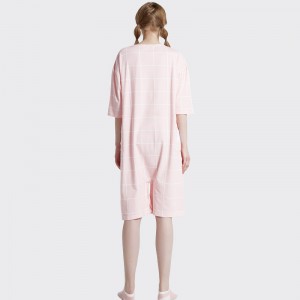 Dames onesie roze bedrukte katoenen jersey borduurwerk pyjama set
