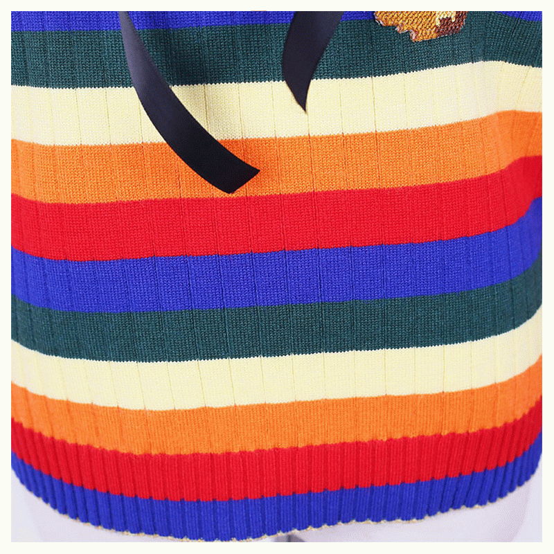 Aangepaste ODM teddybeer Intarsia Rainbow Strips vrouwen doek Pullover trui