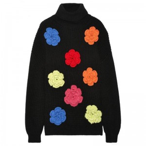 Wollen coltrui handgemaakte bloem dames trui winter pullover truien