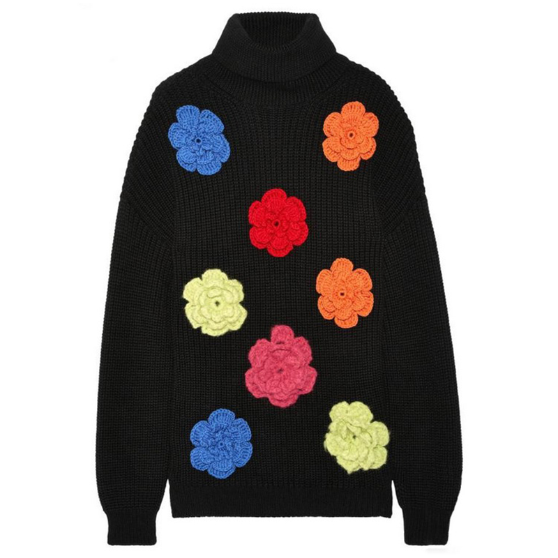 Wollen coltrui handgemaakte bloem dames trui winter pullover truien