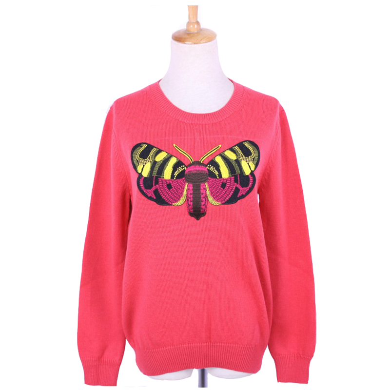 Op maat genaaide vlinder patch wollen gebreide trui Jumper voor dames