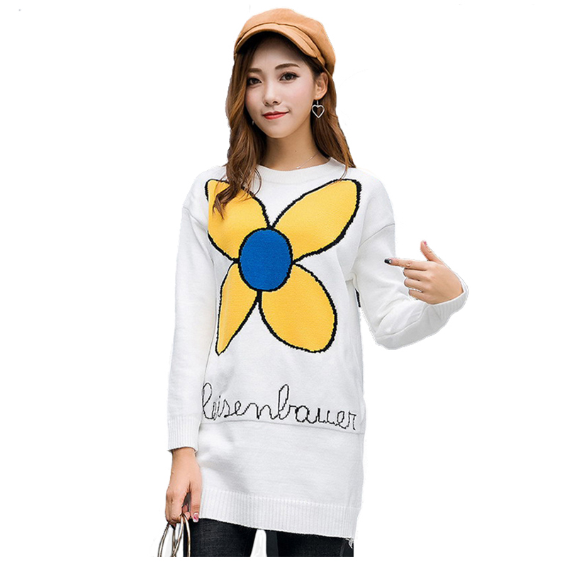 Amerikaanse / Europese maat Daisy Flower Jacquard pullover sweaterjurk voor dames