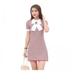 Zomer fit grote vlinder knoop streep plaids vrouwen bodycon trui jurk