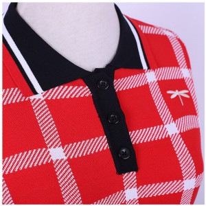 Custom Design polokraag met korte mouwen Contrastkleuren Plaids Kantoor Dames Gebreide Sweaterjurk