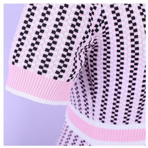 Aangepaste OEM zomer gestreepte dames Mini Bodycon computer gebreide trui jurk