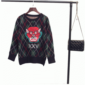 Warm Dragon Face Patchworks Winter Dikke Computer Gebreide Truien Pullover