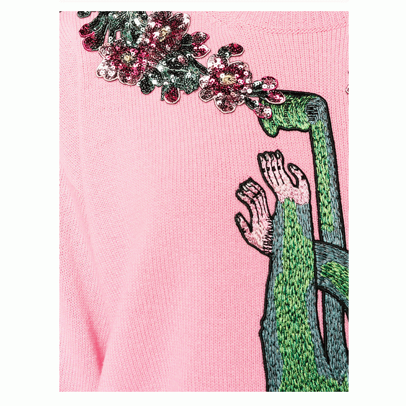 Appliques voor dames met grappige aap kralen versierde truien ronde hals pullover