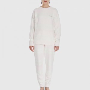 Dames gestreepte elastische microfiber fleece pyjama set