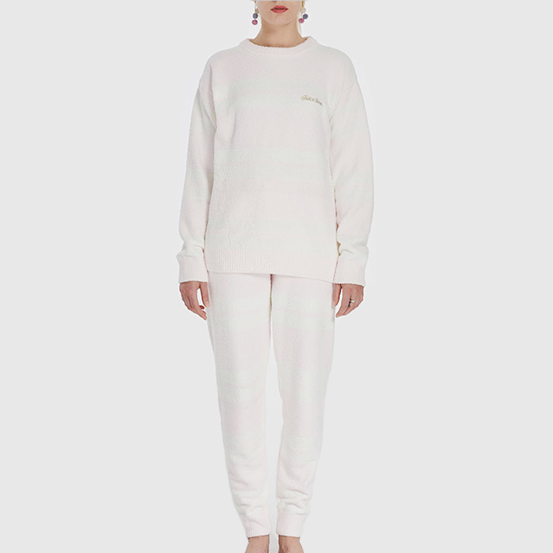 Dames gestreepte elastische microfiber fleece pyjama set