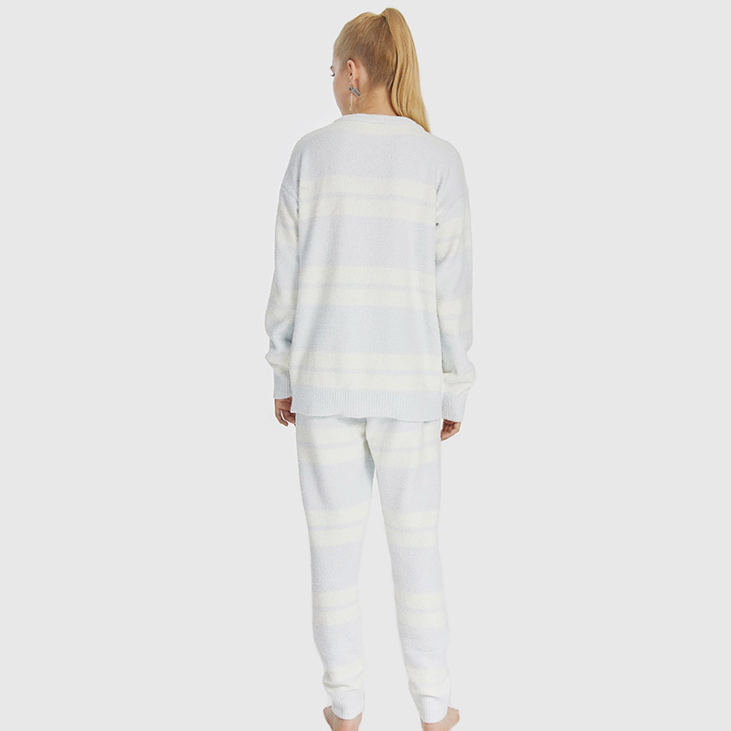 Dames gestreepte elastische microfiber fleece pyjama set