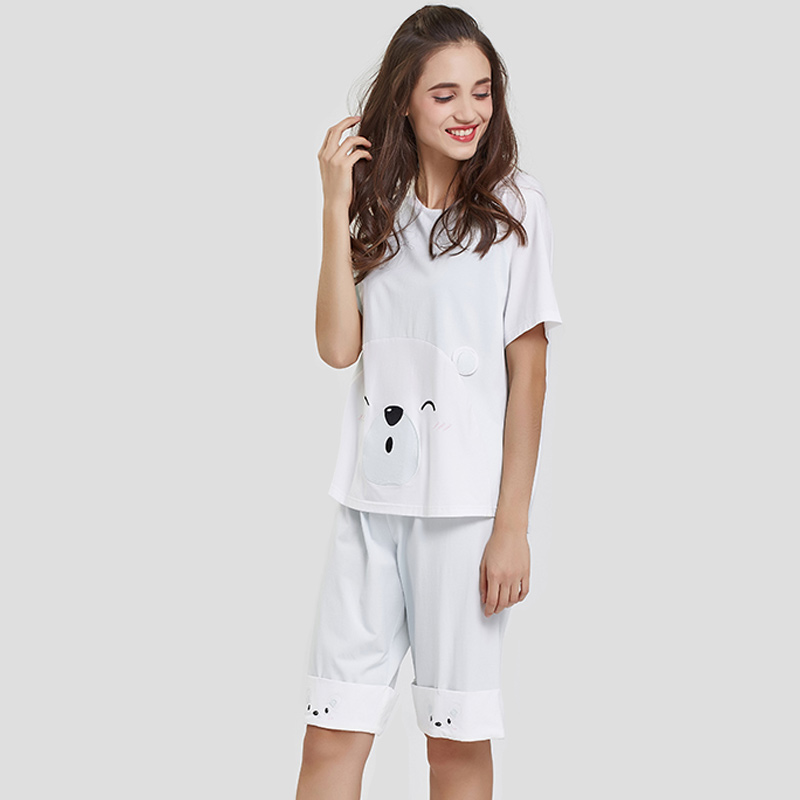 Set met geborduurde pyjama's voor dames, modaal, jersey