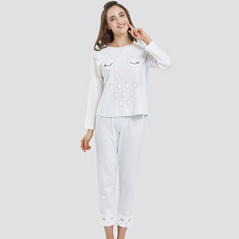Dames positie bedrukte katoenen spandex single jersey pyjama set