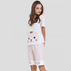 Set katoenen pyjama met stoffen borduursels voor dames