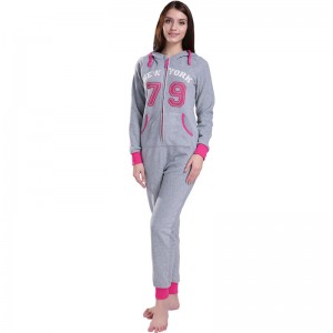 Volwassenen microfiber fleece pyjama sets met capuchon voor dames