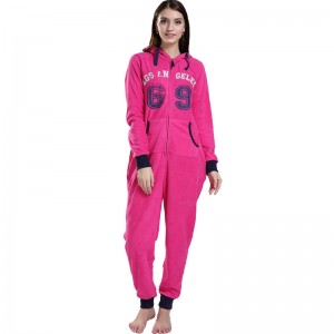 Volwassenen microfiber fleece pyjama sets met capuchon voor dames