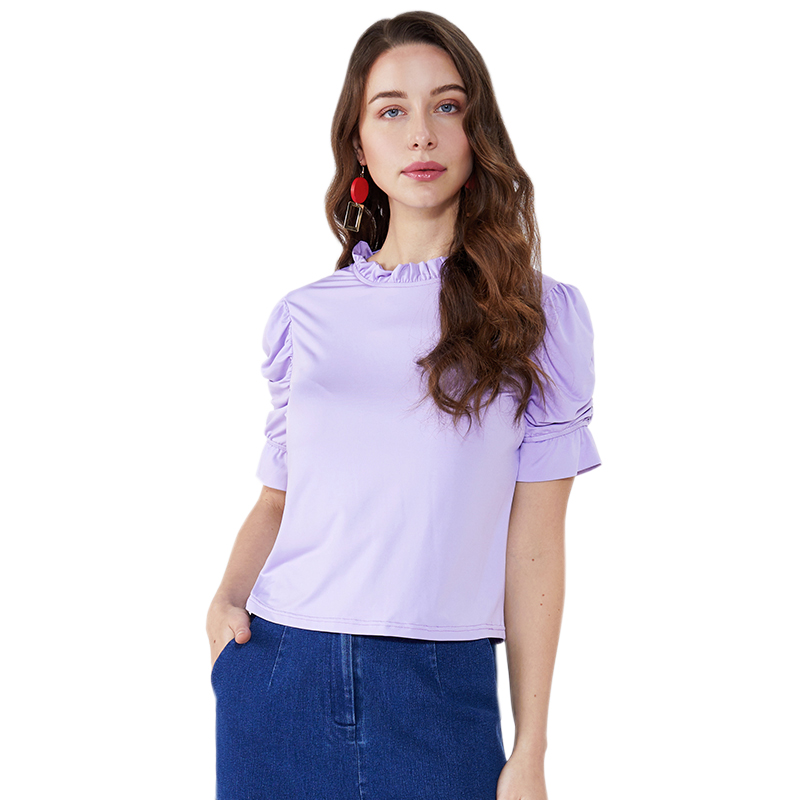 OEM Franjes Mouw Mode Snijden Ruches Formele Chiffon Blouse Ontwerpen Meisjes Vrouw Blouse