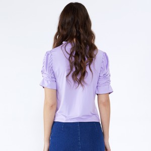 OEM Franjes Mouw Mode Snijden Ruches Formele Chiffon Blouse Ontwerpen Meisjes Vrouw Blouse