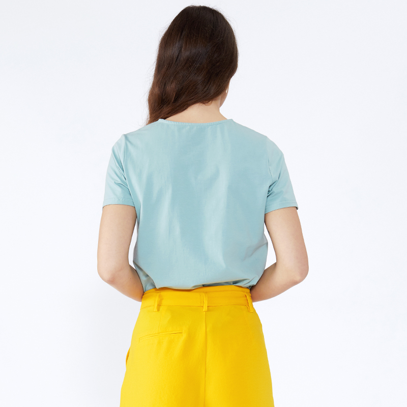 Nieuwste Jurk Tops T-shirt Losse blouse Dame Zomer Basic Style V-hals Spandex Pepermunt Groen Korte mouw