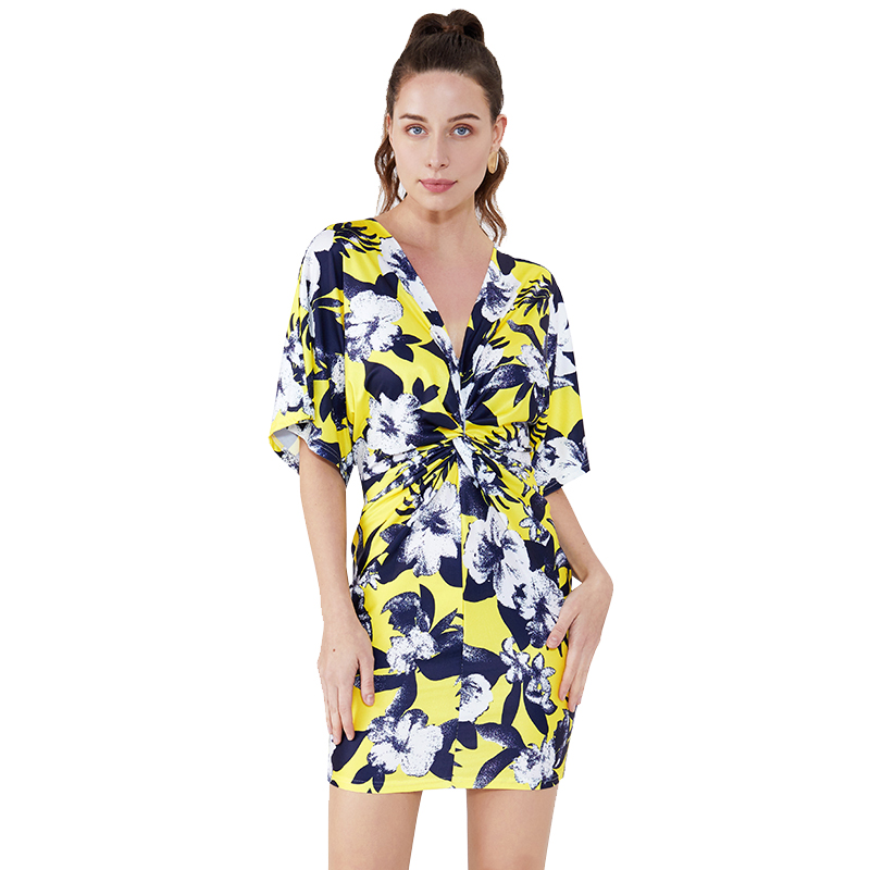 Sexy Girl wrap kleding totale bruiloft bloemenprint jurk vrouwen mooie elegante office dames jurken