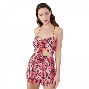 Een stuk slangenprint roze backless tank strap jumpsuit