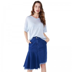 Blauwe patchwork asymmetrische knielengte jeans midi-denim rok JCGJ190315027