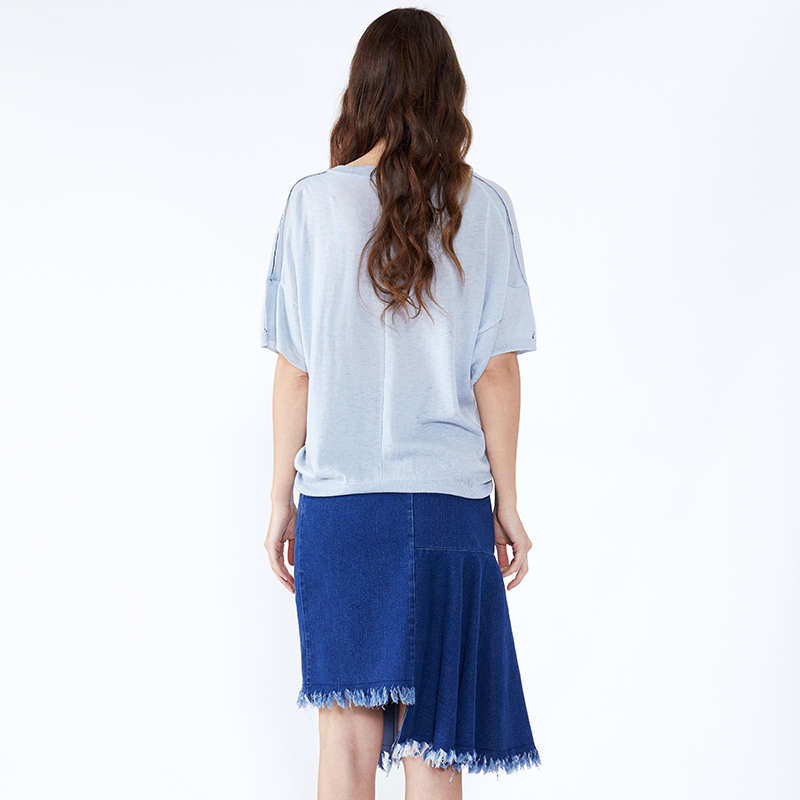 Blauwe patchwork asymmetrische knielengte jeans midi-denim rok JCGJ190315027