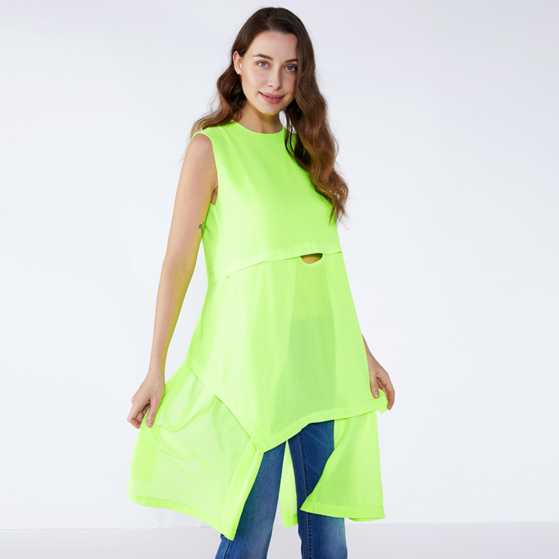 Fluorescerende groene losse ontwerpen Plus-size lange damesblouse en top