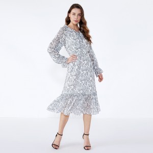 OEM japonontwerp lange mouw Maxi dierenprint plus-size kleding voor dames