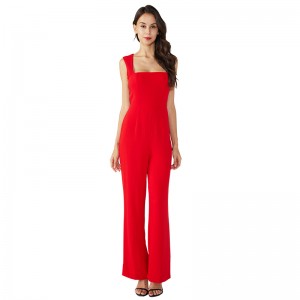 Rode casual mouwloze lange damesjumpsuit voor dames