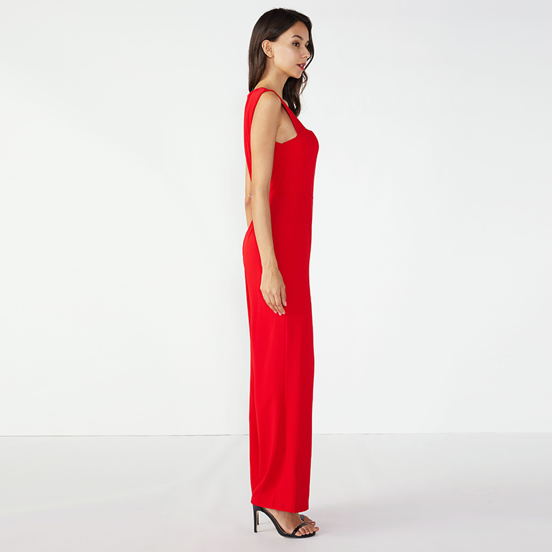 Rode casual mouwloze lange damesjumpsuit voor dames