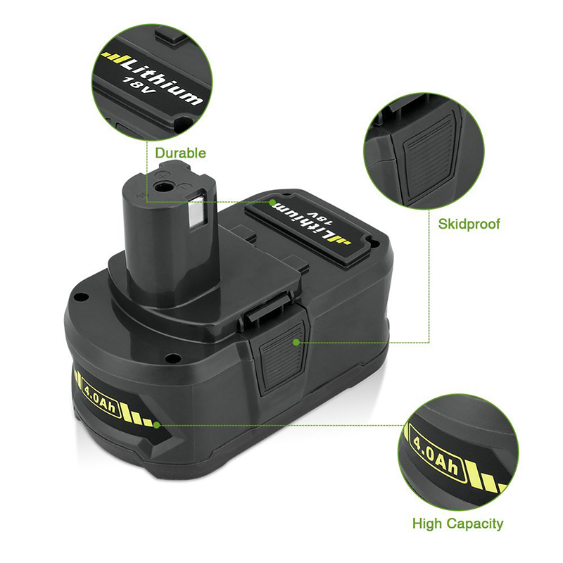 Li-ion 4000 mAh 18 V vervangende accu-boorbatterijen voor Ryobi P105, P106, P107, P108