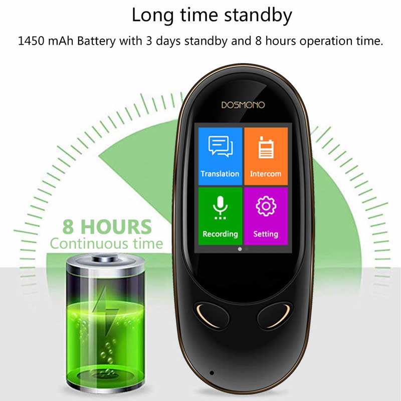 Smart Language Translator Device, 72 talen online 8 talen Offline AI Instant Digital Voices Translator Simultaanvertaling Recorder Intercom Device voor Toerisme Zakelijk Leren (zwart)