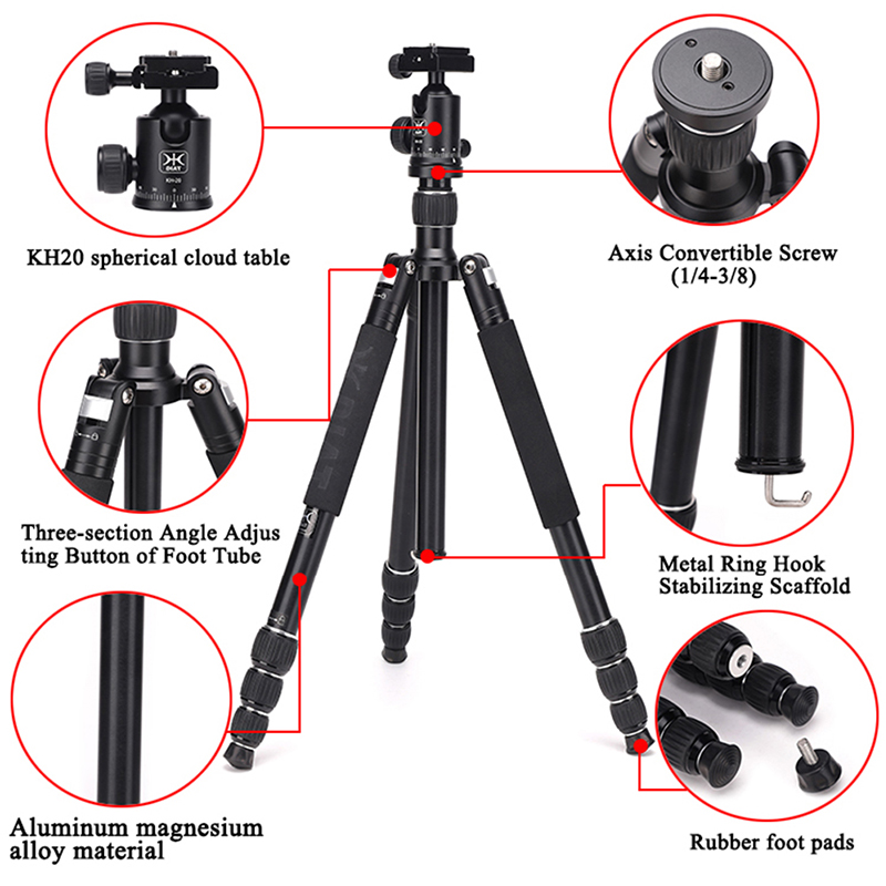 Diat AM294A KH20 draagbare aluminiumcamera videocamera statief Flexibel reizen Digitale camera statief