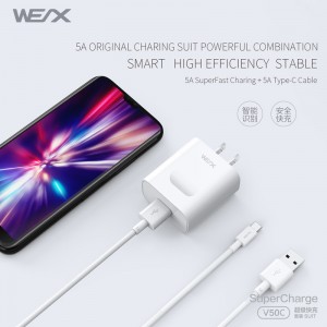 WEX - V50C 22.5W HUAWEI Superfast Oplaadstroomadapter, muuroplader, reislader in combinatie met 5A-kabel