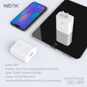 WEX - V50C 22.5W HUAWEI Superfast Oplaadstroomadapter, muuroplader, reislader in combinatie met 5A-kabel