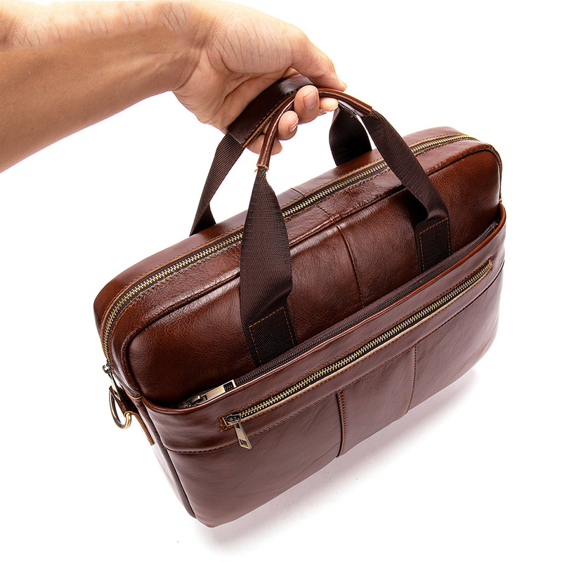 HD0827 - Groothandel heren leren tas van rundleer met één handvat