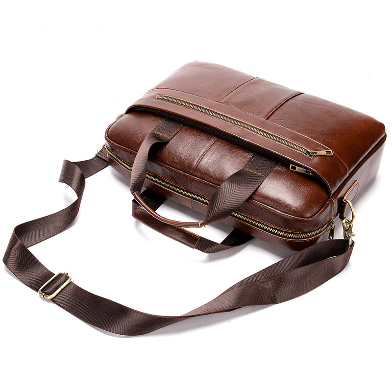 HD0827 - Groothandel heren leren tas van rundleer met één handvat