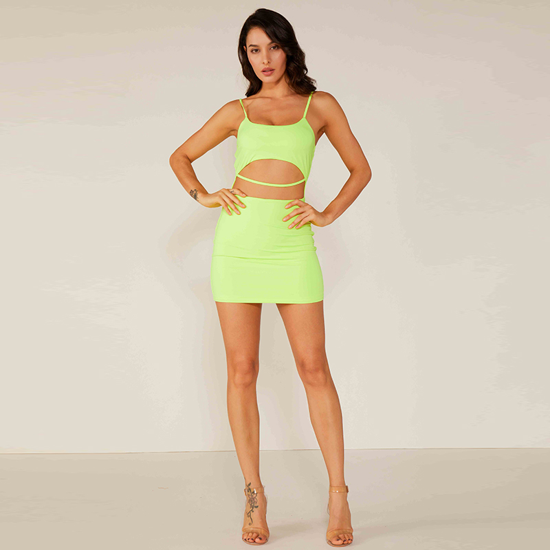 Professionele fabriek Oem aangepaste Sexy fluorescerende groene Sexy Club Beach jurk vrouwen stijl