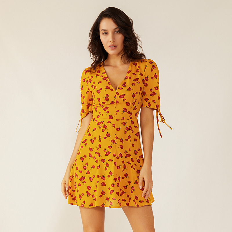 Professionele fabriek Oem vrouwen zomer casual swing bloemenprint jurk