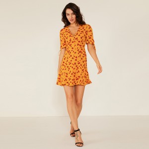 Professionele fabriek Oem vrouwen zomer casual swing bloemenprint jurk