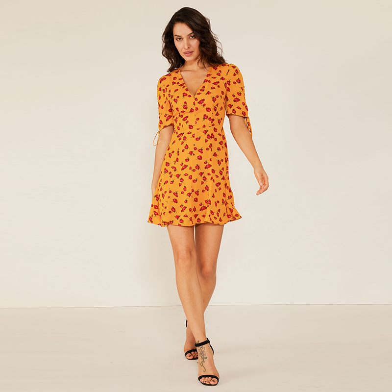 Professionele fabriek Oem vrouwen zomer casual swing bloemenprint jurk